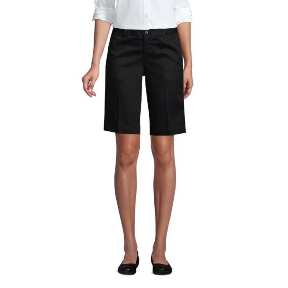 NWT LANDS' END UNIFORM WOMEN'S PLAIN FRONT CHINO SHORTS‎ BLACK 4T, 14T (TALL)